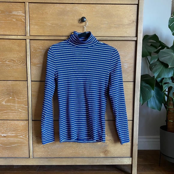 NWT J Crew Perfect-fit ribbed turtleneck with buttons in stripe Blue/White Small - Picture 2 of 6
